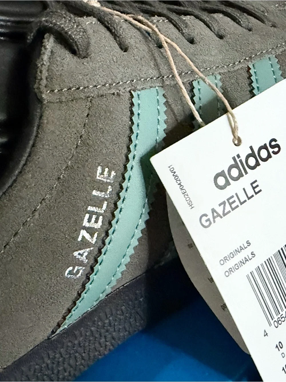 Adidas Gazelle Suede Sneakers in Grey with Mint Accents